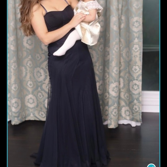 BCBG Corset Top, Tulle Gown, Navy Blue - Picture 3 of 10